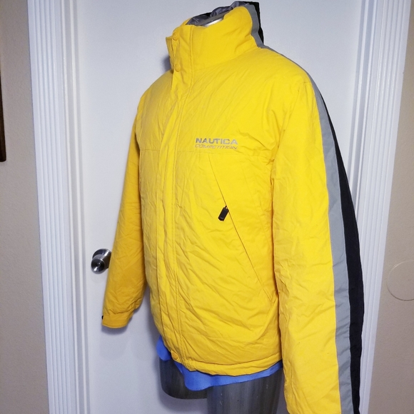 NAUTICA COMPETITION REVERSIBLE YELLOW GRAY BLACK WINTER SNOW DOWN JACKET LARGE - Picture 8 of 12